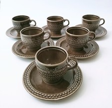 PAGNOSSIN Set 6 TAZZINE PIATTINO CAFFÈ Ceramica VINTAGE '60 Marrone Scuro 7410