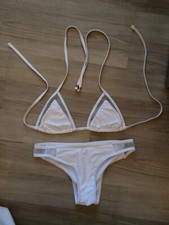 White Bikini with Transparent Mesh Panels and Gold metal detail XXS