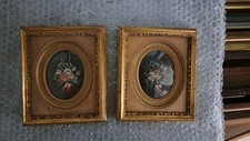 coppia 2 dipinti a olio antichi firmati - natura morta - vasi di fiori
