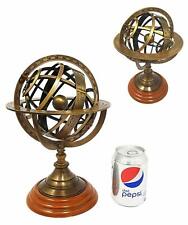 Antica sfera armillare marittima da collezione astrolabio in ottone su base i...