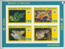 M2032 - STATO RUSSO, FOGLIO IN MINIATURA: WWF, rettili, serpenti, camaleonti