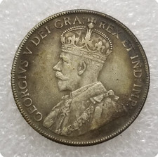 Canada 1932 Moneta Argento Dollaro Moneta Artigianale Argento Canada 50 Centesimi Mondo Antico