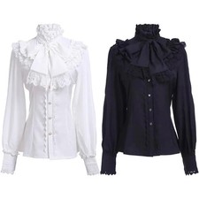Camicia donna gotica Lolita pizzo fiocco manica lunga top donna retrò festa blusa