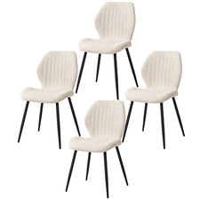 Set di 4 Sedie da Pranzo da Cucina in Lino Casual a Righe con Schienale Beige