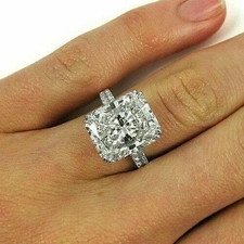 Anello solitario matrimonio diamante creato in laboratorio taglio radiante 4,57 ct oro bianco 14 carati FN