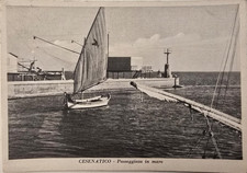 Cartolina Cesenatico 1956 Passeggiata in mare con timbro Soggiorno Salesiani