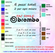 6 ADESIVI BREMBO PINZE FRENI ESTERNI AUTO STICKERS VINILE ADESIVO VARI COLORI