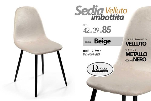 Sedia velluto beige metallo - sedia,