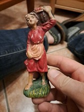 Statuina In Gesso Vintage Signora Con Cesto Presepe Altezza 12, 5 Cm
