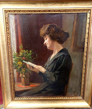 -SCUOLA ITALIANA PRIMI'900 'LA LETTURA' FIRMATO SCENA D'INTERNO