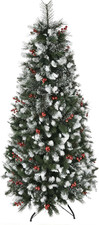 Albero Di Natale Slim 180Cm Con Bacche Rosse E 539 Rami, Albero Di Natale Inneva