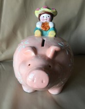 GRANDE SALVADANAIO CON BAMBINA E MONETINA CERAMICA VINTAGE PIGGY BANK