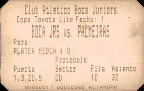 Biglietto stadio boca jrs - biglietto, vs