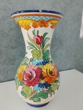 Antico Vaso in Ceramica Dipinto a Mano con Fiori 35 cm Colorato