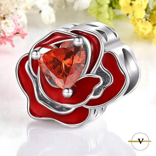 Charm donna rosa rossa argento - rosa,