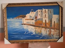 QUADRO PAESAGGIO MARINO- DIPINTO A MANO - OLIO SU su tela - cornice oro 68X98 cm