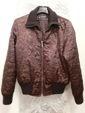 Giacca in seta bomber giubbotto trapuntato piumino crop puffer donna marrone