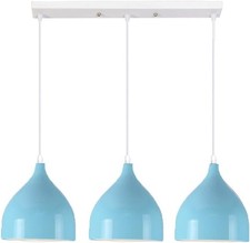 Lampada a sospensione in metallo colore azzurro con 3 luci