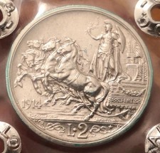 Moneta 2 Lire 1914 Quadriga