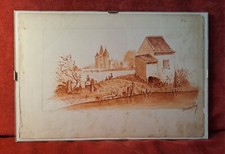 Disegno Antico. Seppia su carta; fine '800; Firmato; cm 20x30; cornice a giorno