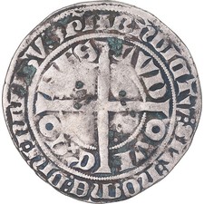 [#342550] Moneta, Francia, Flanders, Louis II de Mâle, Gros, 1346-1384, MB+, Arg