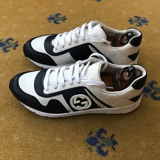 Gucci scarpe da ginnastica sneakers pelle ad incastro G bianco blu uomo UK 5 US 6 39