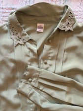 Camicia vintage donna verde colletto Ricamato a intarsio e spalline Nuova