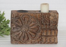 Antico di Legno Mughal Floreale Lavori Intaglio Colonna Basamento Candela