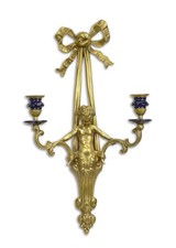 Applique da parete in bronzo con due luci, montata su porcellana replica design 