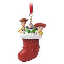 Ornamento calza Disney Park Toy Story Woody Buzz Lightyear & Jessie nuovo con scatola