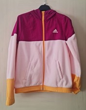 Felpa Con Cappuccio E Cerniera Adidas Bambina 9/10 Anni Viola E Rosa Pile E...