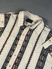 Camicia vintage Panhandle slim western avorio perla bottoni a pressione azteca lunga 18 35/36