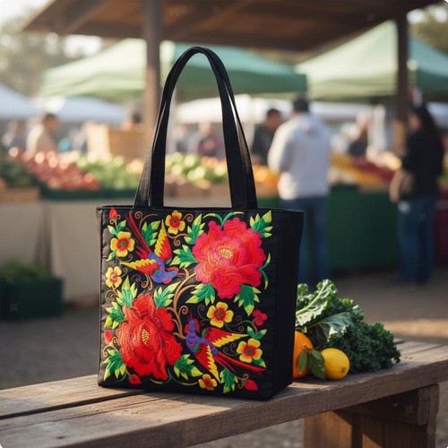 Borsa tote ricamata grande - borsa,
