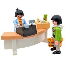 Playmobil lotto bancone 2 figure flaconi registratore di cassa negozio città