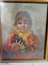 Angelo Sansone 50x40 olio su tela    Scugnizza Bimba con Uva