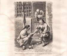 Stampa antica PECHINO Beijing CALLISTA PODOLOGO Cina CHINA 1877 Antique print