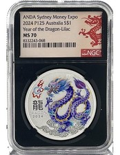 DRAGON PURPLE anno lunare 1 oz moneta argento 1$ Australia 2024