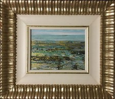 Quadro “paesaggio “olio su legno 20 x 15cm,con cornice e passepartou 30 x 36 cm