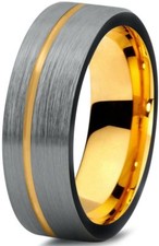 8MM Tungsten Ring Black & Yellow Gold Plated Pipe Cut Brushed Polished