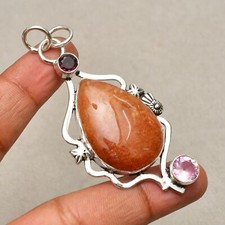 Ciondolo gioiello fatto a mano in argento sterling 925 pietra del sole 2,6"