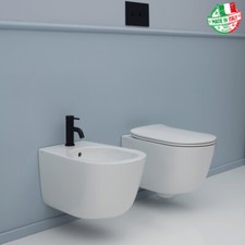 SANITARI SOSPESI VASO WC RIMLESS COPRIVASO SOFT BIDET BAGNO DESIGN AXA EVA ITALY