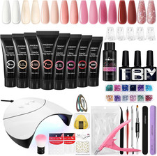 Kit Unghie Gel Completo,  8 Colori Rosa Gel Ricostruzione Unghie Con Lampada per