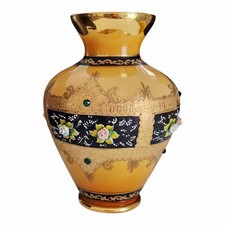 Vaso Vetro  Murano Venezia Tre Fuochi anni '70 Vintage H 36 Cm Oro 