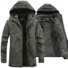 Giacche uomo militare cappotto pile antivento cappuccio invernale imbottito cotone parka.