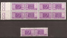 1960-5 L. 60 PACCHI POSTALI STELLE IN BLOCCO DI 4 + SINGOLO NUOVI MNH**