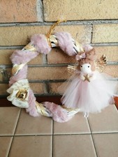 Ghirlanda Corona natalizia fuori porta rosa e oro Artigianale Fatto A Mano