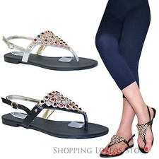 SCARPE Donna Sandali Infradito Fiori Flat Strass Gioiello tacco basso Cod. V53