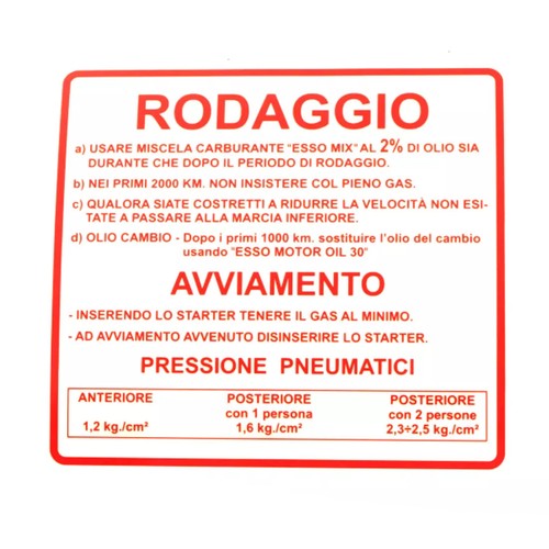 Targa rossa rodaggio piaggio - targa,