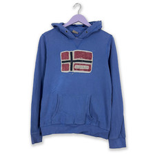 Felpa Napapijri blu con cappuccio e bandiera ricamata - Taglia M/L uomo