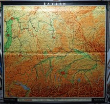 Vintage Mural Rollable Map of Bavaria Wall Chart Poster Print